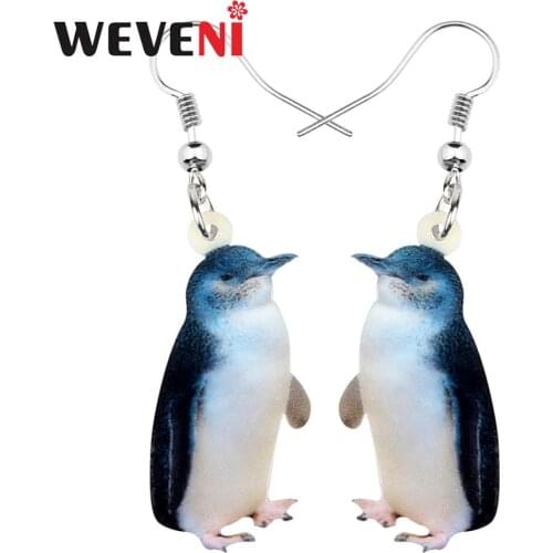 WEVENI Acrylic Australian Blue Penguin Bird Earrings Dangle Drop Unique Jewelry For Women Lady Girls Fashion Gift Souvenir