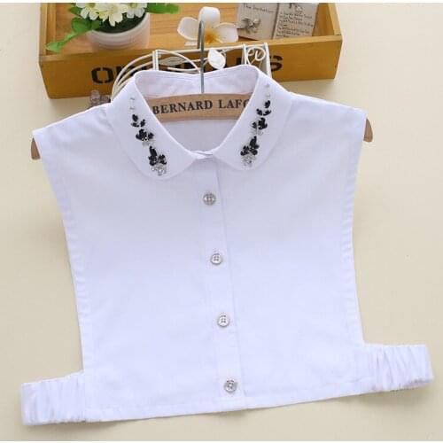 Ladies Solid Fake Collar for Women Cotton Beads False Collar Female Detachable Collar Blouse Top Removable Half Shirt Formal Tie