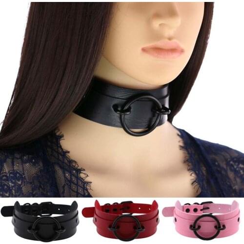 New Rock Punk Dark Black Big Alloy Circle Charm PU Leather Collar Women Choker Necklace Colier Multicolor Gift Jewelry Freely