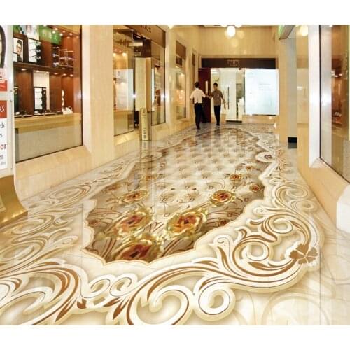Golden home decoration rose stone mosaic 3D floor Painting Living Room Restaurant Self-Adhesive Vinyl Wall Paper