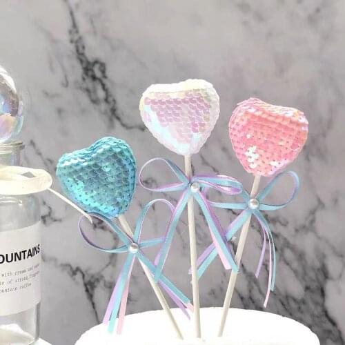 1pc Color Romantic Love Sequins heart Cake Topper Glitter Big Cake Topper Wedding Bride Or Baby Shower Cake Topper Decorations