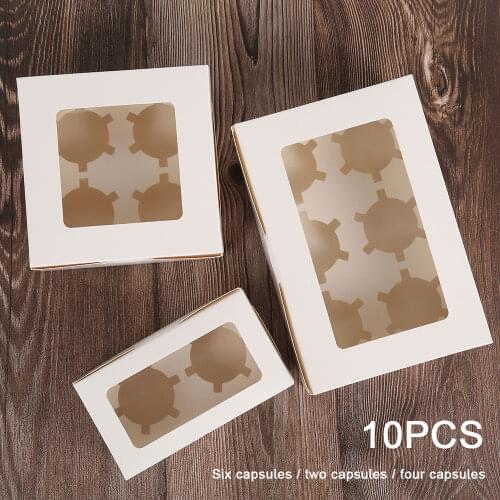 10Pcs Clear Windowed Cupcake Boxes with Removable Tray for 2/4/6 Cups Cake Cookie for Party Christmas Food Kitchen Accessories