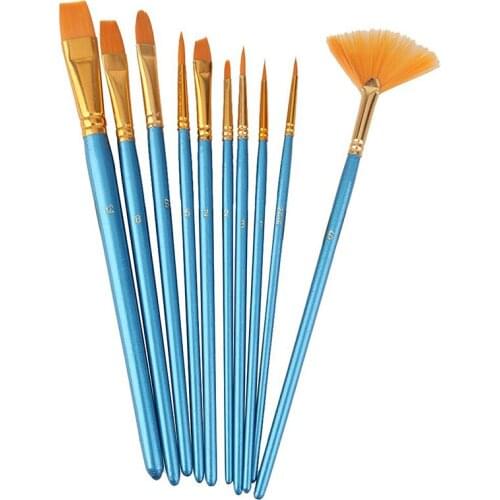 10pcs Blue Handle Nylon Hair Multifunction Paint Brushes
