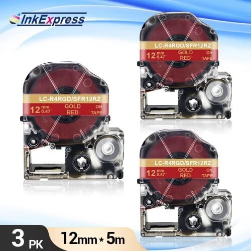3PK SFR12RZ Satin Ribbon Tape for Epson King Jim SFR12RZ LK-4RKK Label Tape Gold on Red for Epson LabelWorks LW-300 LW-400
