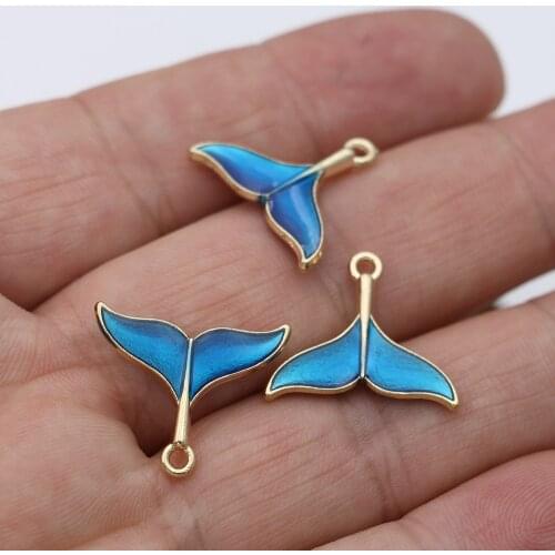 5Pcs Enamel Blue Gold Color Mermaid Tail Charms Pendant for Jewelry Making Earrings Bracelet Necklace Accessories DIY Findings
