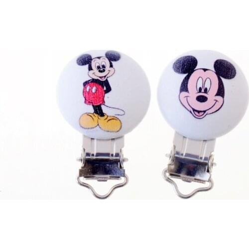 5PCs Baby Pacifier Clips Lovely Mouse White Wood Metal Holders Cute Infant Soother Clasps Funny Accessories 4.8x2.9cm