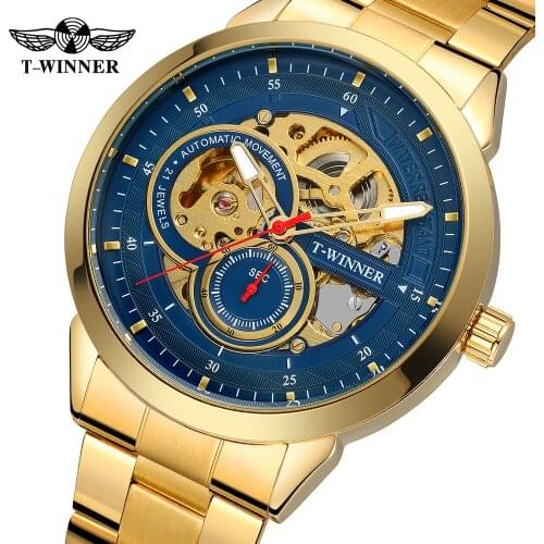 Winner 2021 Mens Watches Pilot Tourbillon Mechanical Luxury Quartz Clock Sport Waterproof Otamatone Skeleton Round Blue Diver