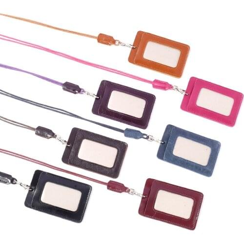 EDC ID Badge Holder Genuine Leather Card Holder Access Entrance Guard Campus Cards Name Tag Card Lanyard Chest Card Work Permit