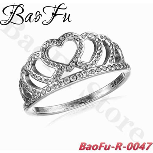 BaoFu 925 Sterling Silver Ring Love Interwoven Shiny Princess Crown Ring Suitable for Birthday Gifts Original Ladies Jewelry
