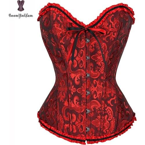 Black Red Corset Sexy Women Overbust Corsets Boned Lace Up Decoration Gothic Plus Size Corselet Steampunk Clothing Waist Cincher