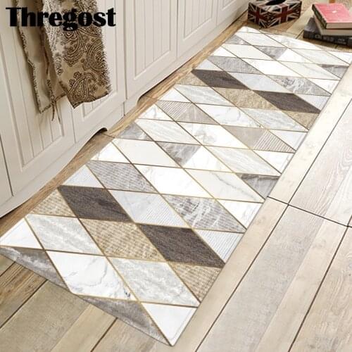 Thregost Kitchen Rugs Washable Geometric Printed Door Mat Antislip Bathroom Floor Mats Home Welcome Rug Absorbent Doormat