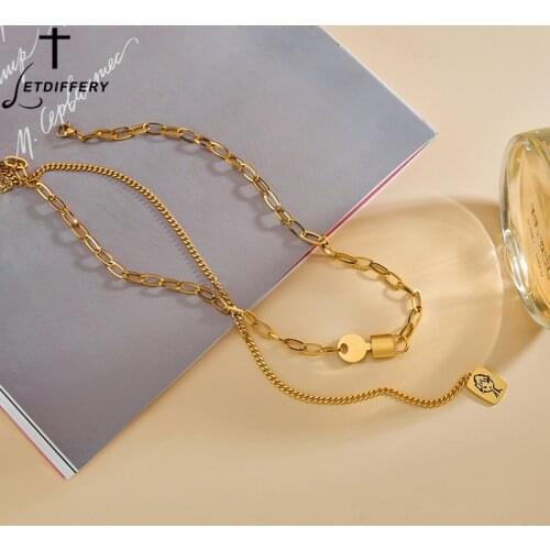 Letdiffery New Lock Necklaces for Women Small Key Pendant Geometric Necklace Satinless Steel Party Jewelry Birthday Gifts