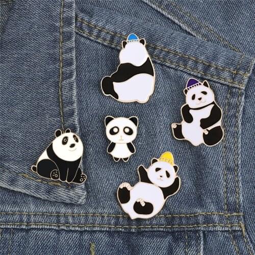 Cute Animal Panda Enamel Pins Cartoon Funny Lovely Brooches Backpack Lapel Jackets Badge Fashion Jewelry Gifts for Children Kids