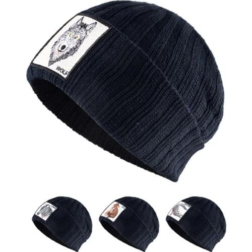Fashion Knitted Beanies Hat Women Winter Animal Wolf Embroidered Fox Men Keep Warm Cap Polyester Zebra Solid Color Gorro Hip Hop