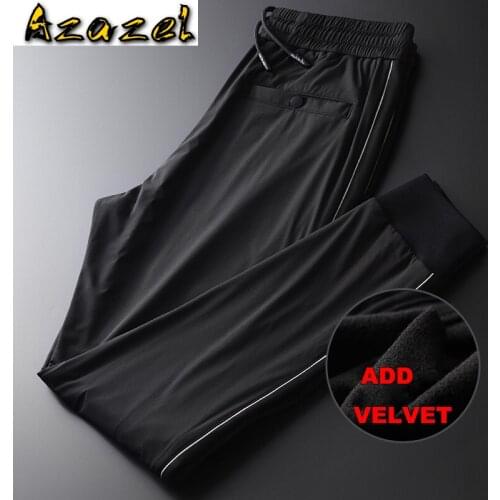 Azazel Add Velvet Mens Pants Luxury Soft Silky Elastic Waist Solid Color Man Pants Plus Size 4xl Autumn And Winter Male Trousers