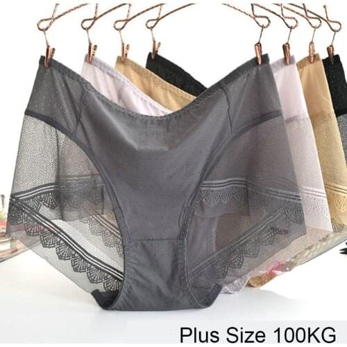 BS55 Plus Size 5XL Womens Underwear Sexy Lace Flower Briefs Womens Large Size Lingerie Underpants Soft Cotton Panties