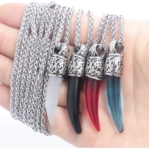 2018 New jewelry long necklace ivory pendant Crescent shaped necklace pendants Stainless steel chain necklace