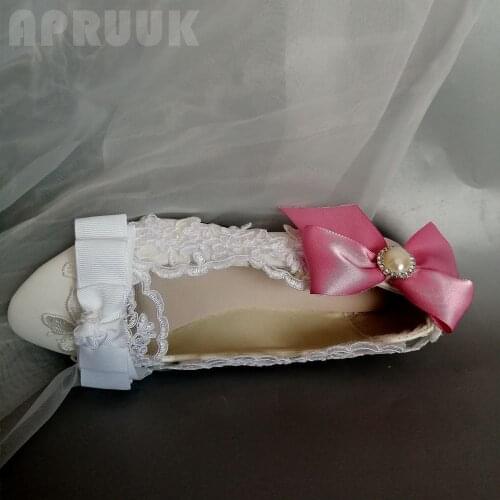 New 2020 spring summer pink bowtie lace flats shoes for woman ladies girls party dinner dancing ceremony performance proms shoes