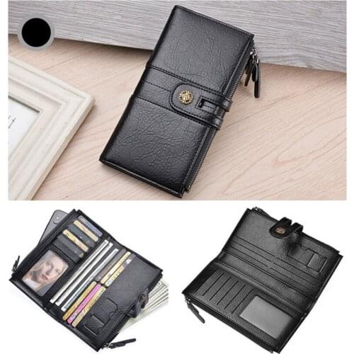 New wallet mens wallet pu long wallet retro hand phone bag buckle multifunctional business wallet