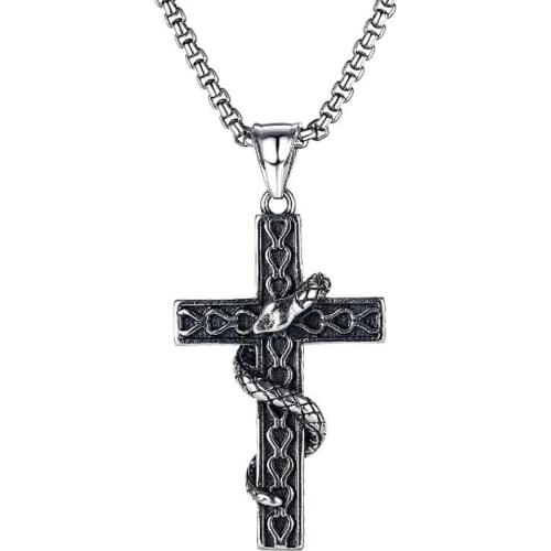 Stainless Steel Black Snake Cross Christ Gothic Men Pendant Necklace Jewelry Gift For Him with Chain