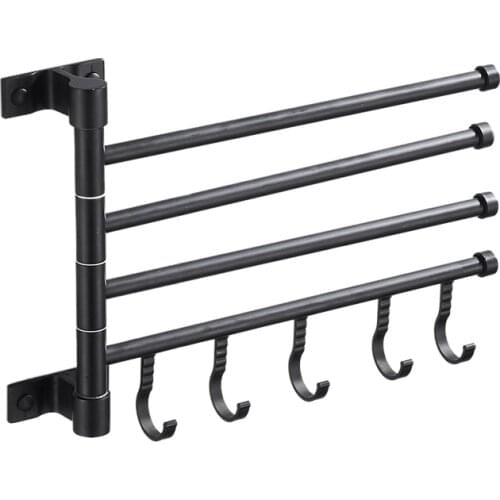 Swivel Towel Rack,4-Arm Bathroom Wall Mounted Swivel Towel Bars Holder with Hooks Rustproof
