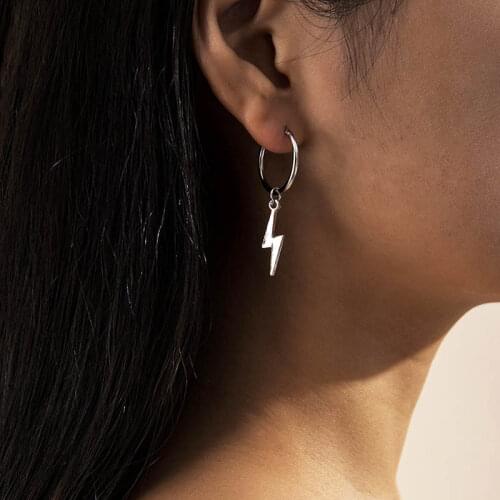 Simple Creative Alloy Lightning Drop Hoop Earrings for Women Vintage Geometric Round Circle Earrings Fashion Ear Jewelry Gift