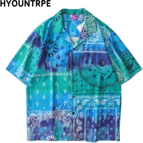 Hip Hop Shirt Streetwear Mens Hawaiian Shirt Paisley Tie-dyed Harajuku Beach Shirt High Street Shirts Summer Tops Short Sleeve