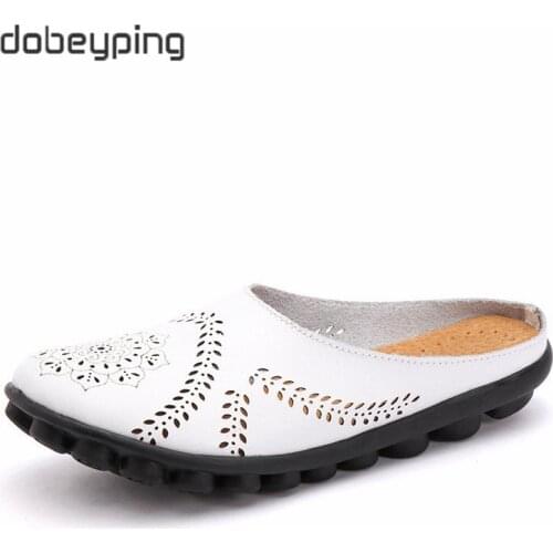 Dobeyping 2021 Cut-Outs Woman Summer Shoes Genuine Leather Womens Flats Hollow Women Loafers Breathable Slip On Female Slippers