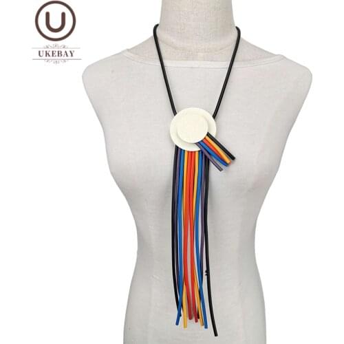 UKEBAY New Multicolor Tassel Pendant Necklaces Women Luxury Jewelry Handmade Sweater Chain Wood Accessories Party Necklace Gifts