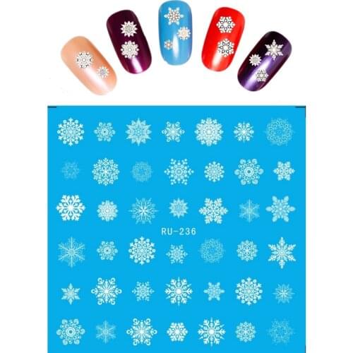 UPRETTEGO NAIL ART BEAUTY WATER DECAL SLIDER NAIL STICKER FLOWER WHITE SNOW FLAKE XMAS RU236-241