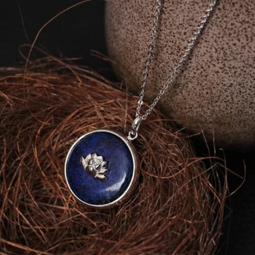 Design Model Of S925 Pure Silver Chinese Wind Only Beautiful Handmade Lotus Lapis Pendant Necklace Women Jewelry Chain