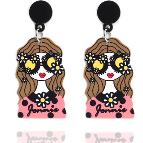 New Funny Lovely Figure Art Painting Acrylic Drop Earring For Women Girls Geometric Big Long Dangle Earrings Fashion Jewelry