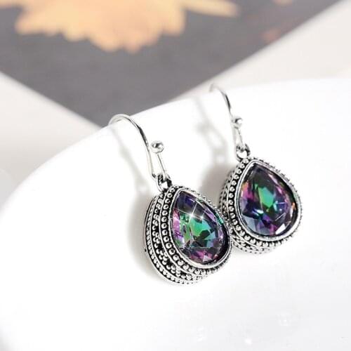 1 Pair of Elegant And Fashionable Style Beautiful Ancient Silver Color Earrings Gift of Girlfriend Rainbow Earrings
