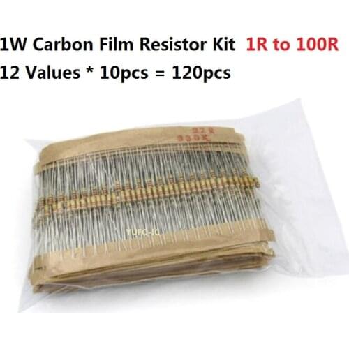 12values * 10pcs=120pcs 1R-100R 1W carbon film resistor kit pack Assorted kit set 2.2R 4.7R 6.8R 10R 15R 22R 33R 47R 68R 82R OHM