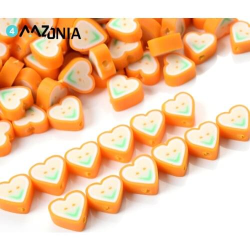 30/50/100pcs/lot Heart Orange Polymer Clay Beads Smiley Face Pattern Spacer Beads For Jewelry Mkaing Diy Bracelet Accessories