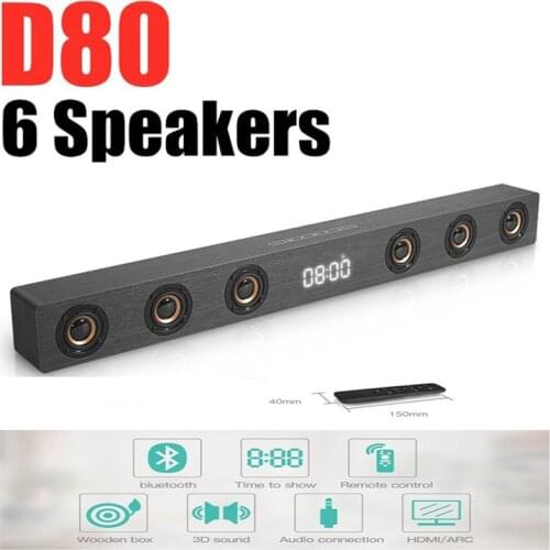 Wooden 6 speakers clock bluetooth speaker home TV echo wall sound home theater bluetooth wireless sound bar with remote control