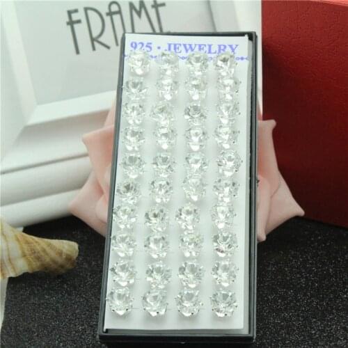 40pcs/box Fashion Jewelry White Circular Zircon Crystal Stone Stud Earrings 925 Silver Stud Earrings Set For Women Bts Girl Gift
