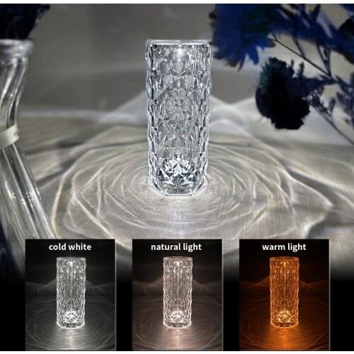 Acrylic Diamond Table Lamp Touching Control 3 Lighting Colors USB Rechargeable Crystal Bedside Night Light Decorative Night Lamp