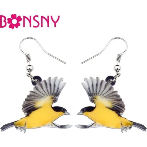 Bonsny Acrylic Flying White-browed Bush Robin Bird Earrings Big Long Dangle Drop Fashion Jewelry For Women Girls Cute Animals