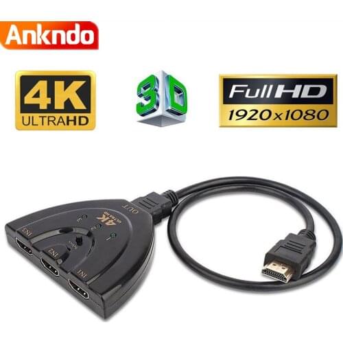 ANKNDO 3 IN 1 OUT HDMI-compatible Switcher 4K Video Monitor Cable Switch Hub for PC NAS DVD Host Centralized display Splitter