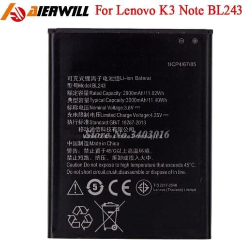 BL243 Battery For Lenovo Lemon K3 Note K50-T5 A5600 A7600 A5500 A7000 Batterie Bateria Accumulator AKKU 3000mAh