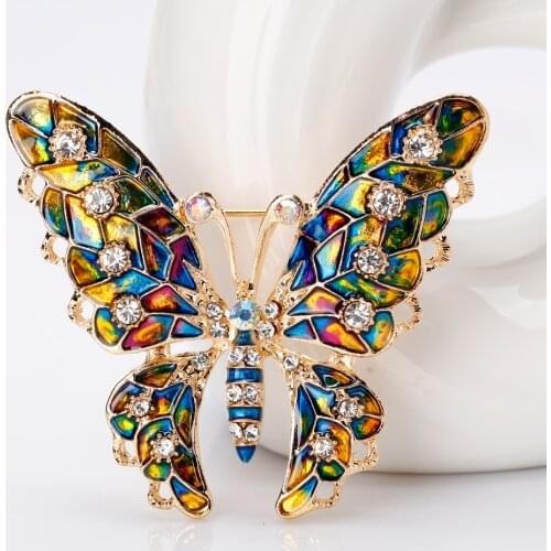 Colous Enamel Butterfly Brooches Rhinestones Crystal Vintage Brooch for Women Corsage Gifts Pins Jewelry Accessories