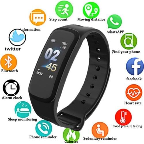 C1Plus Waterproof Smart Bracelet Blood Pressure Fitness Tracker Heart Rate Monitor Mens Sports Watch For Android IOS