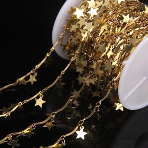 New Rosary Chain 7mm Star Dangle Charms Metal Plated Gold,Fashion Brass Star Accessories Handmade Chains DIY Necklace Jewelry