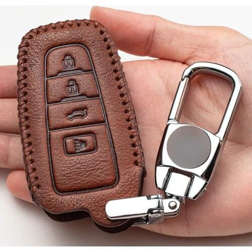 Genuine Leather 4 Buttons Car Remote Key Fob Case Cover Shell Chain For Toyota Camry RAV4 CHR Prius Corolla Accessories