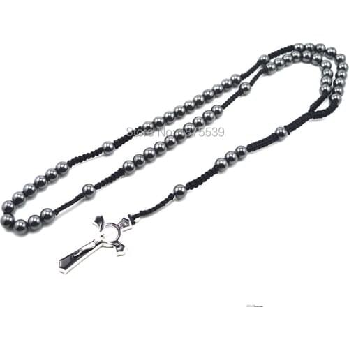 Cording rosary 6mm hematite hematite beads catholic rosary jewelry necklace