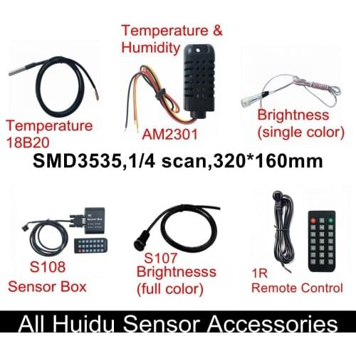 Huidu Sensors Temperature 18B20,Temperature & Humidity Sensor AM2301,Single/RGB Brightness Sensor, Sensor Box,1R remote