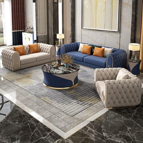 Tufted Genuine Leather Chesterfield Sofa Italian Leather Luxury Sofa Home Furniture