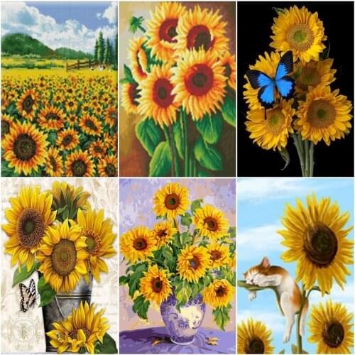 GATYZTORY Full Square/Round Diamond Painting Sunflower Full Sqaure Rhinestone Kit Diamond Embroidery Flower Cross Stitch Home De