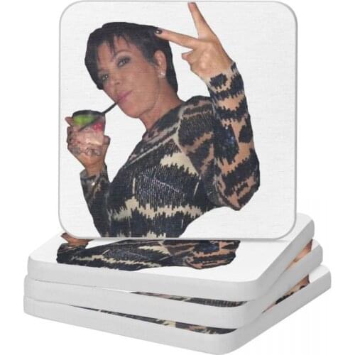 Kris Jenner Meme Drunk Peace Sign Diatom Square Round Coaster Eco-friendly Cup Bonsai Mat Soap Toothbrush Pad Diameter 10cm